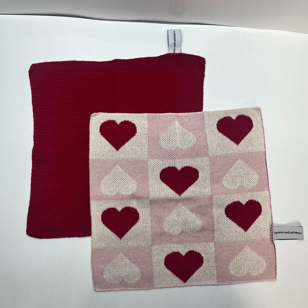 Cupcakes and Cashmere 100% Cotton 3 Wash Cloths Hearts‎ Red White Pink Valentine